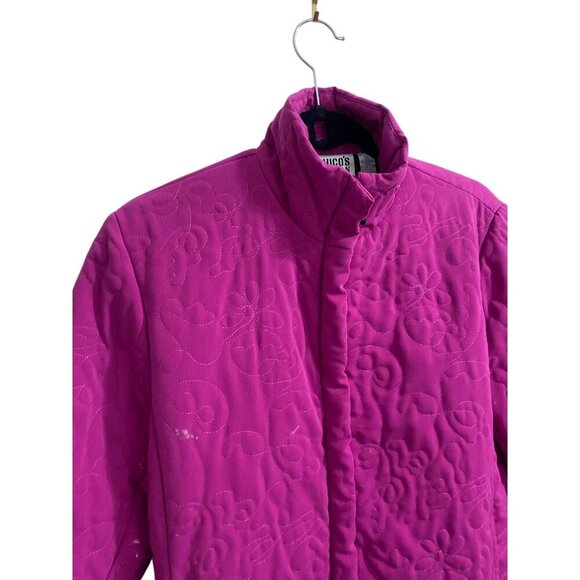 Chico's Pink Quilted Floral Embroidered Jacket winter coat size 0 Small - Picture 3 of 6